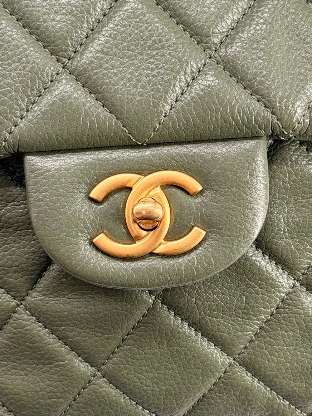 Chanel XXL Travel Classic Flap Bag Khaki Grained Calfskin Leather